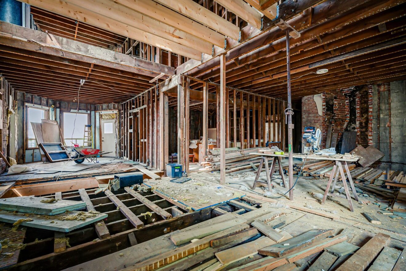 Top half storey open to the roof framing