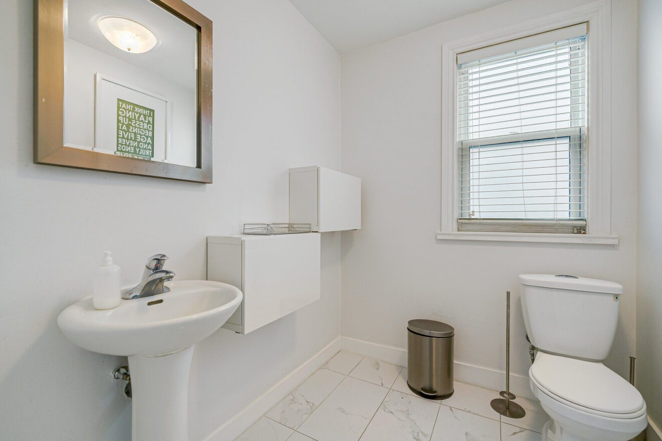 One of two washrooms in the second-floor space at 3223 Yonge St