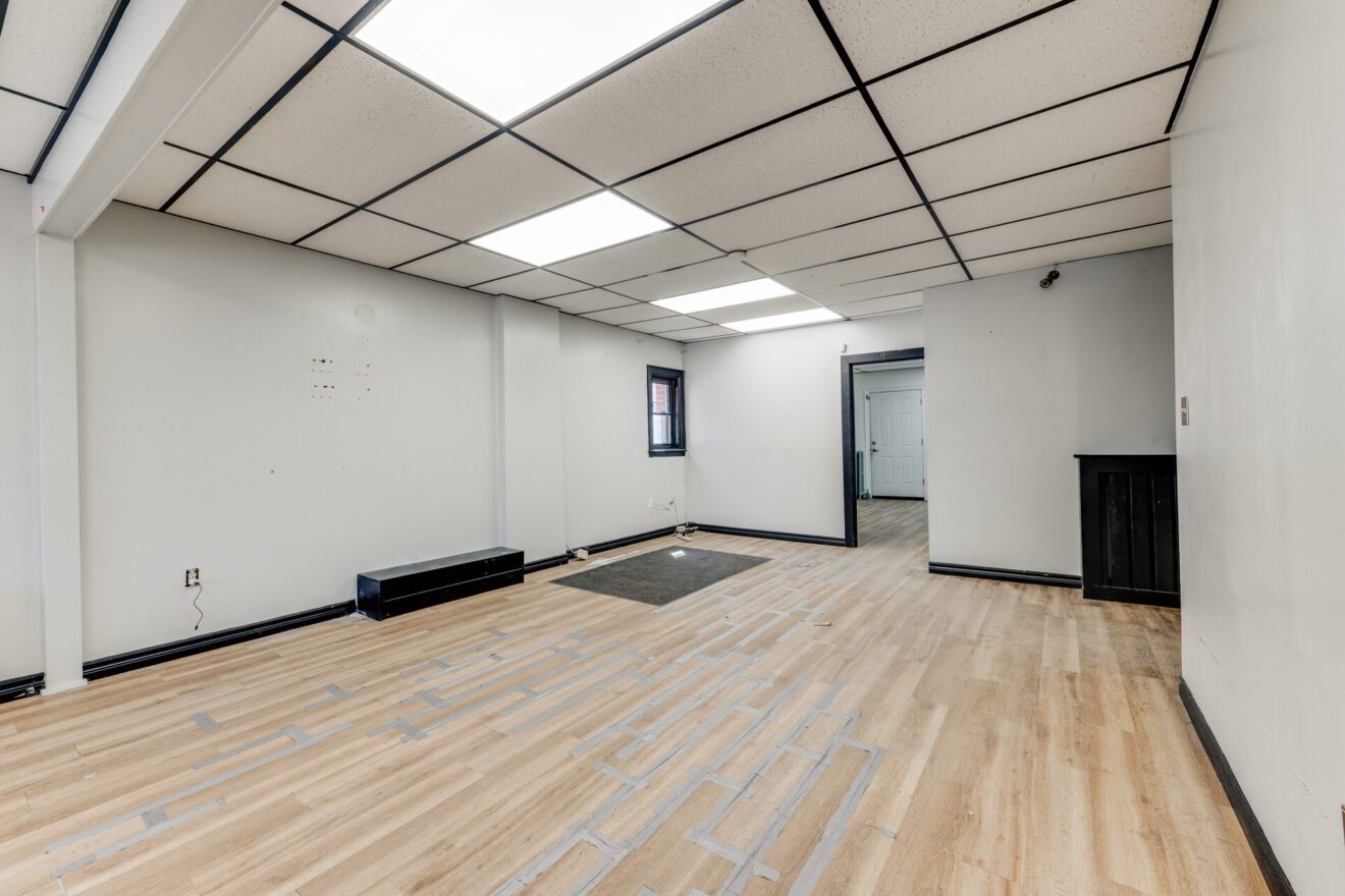 Main open area of the 800 sq ft second-floor space at 539 St Clair Ave W