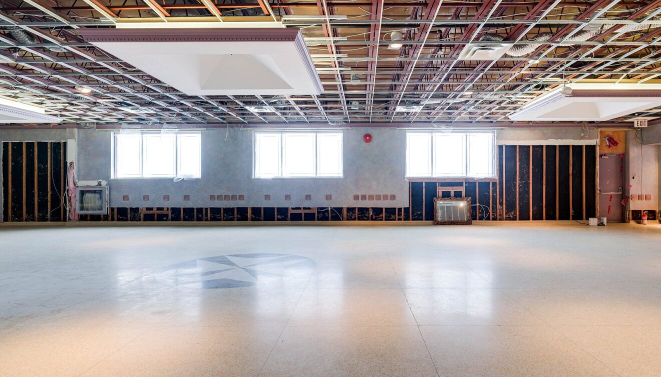 Main floor of 3278 Dundas St W, open at-grade space with no interior columns