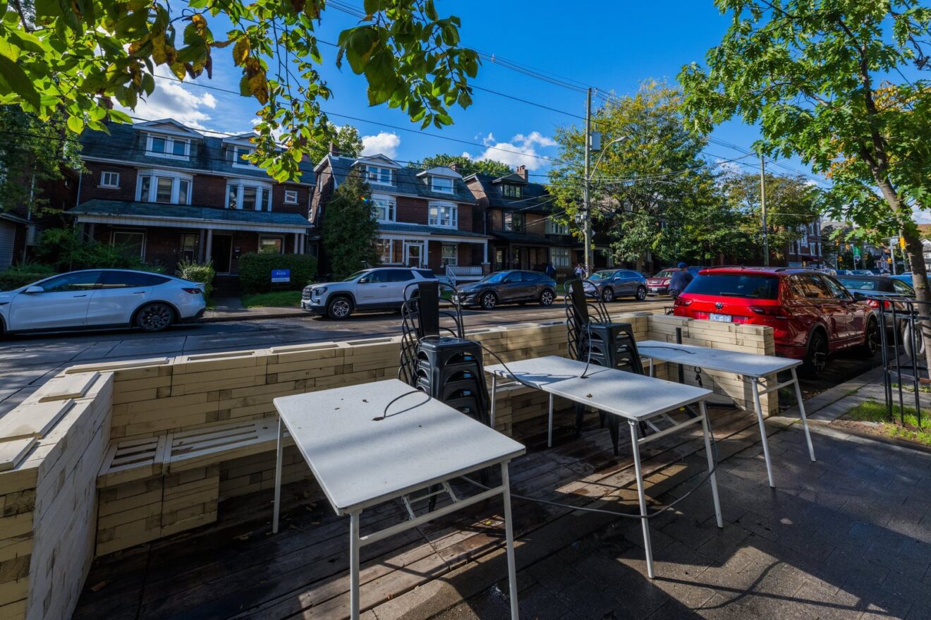 Seasonal street patio in front of 101 Roncesvalles Ave